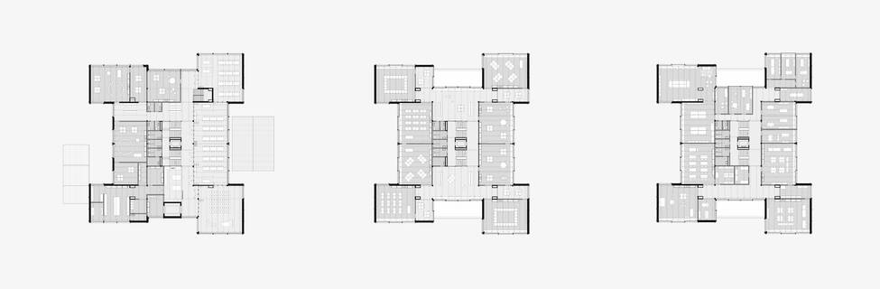 Grundrisse 1. Obergeschoss, 2./3. Obergeschoss, 4. Obergeschoss