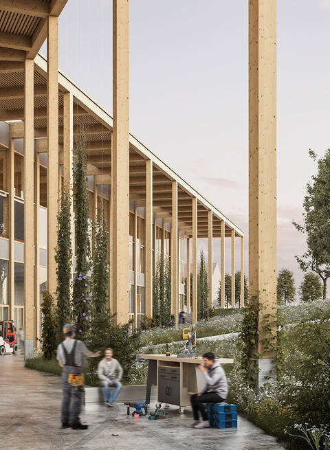 Schwellenraum zwischen Fachschule und Park - Visualisierung: Indievisual